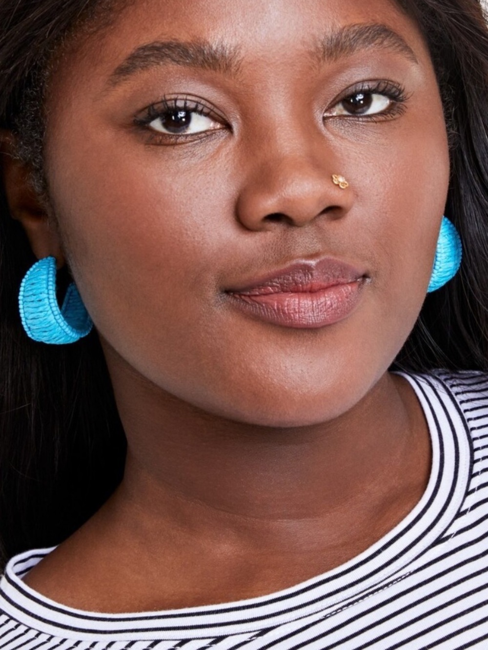 On 34th Seed Bead & Raffia C-Hoop Earrings in Blue